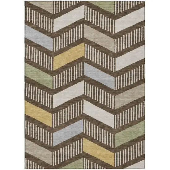 Chocolate And Brown Geometric Washable Indoor Outdoor Area Rug Photo 1