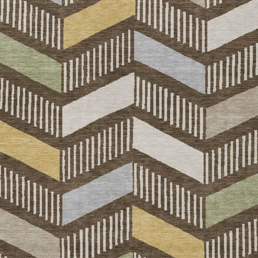 Chocolate And Brown Geometric Washable Indoor Outdoor Area Rug Photo 2