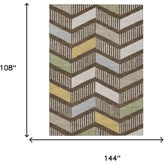 Chocolate And Brown Geometric Washable Indoor Outdoor Area Rug Photo 6