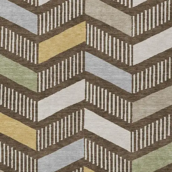 Chocolate And Brown Geometric Washable Indoor Outdoor Area Rug Photo 3