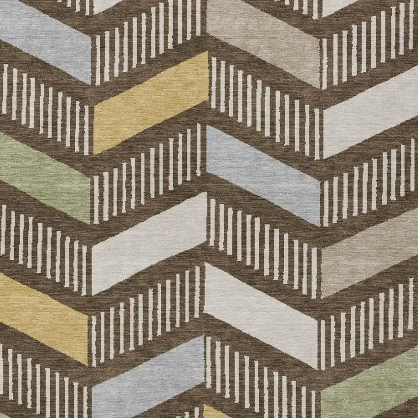 Chocolate And Brown Geometric Washable Indoor Outdoor Area Rug Photo 3