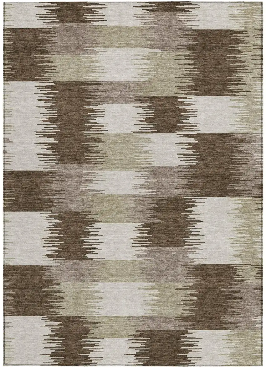 Chocolate And Brown Geometric Washable Indoor Outdoor Area Rug Photo 3