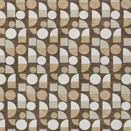 Chocolate And Brown Geometric Washable Indoor Outdoor Area Rug Photo 1