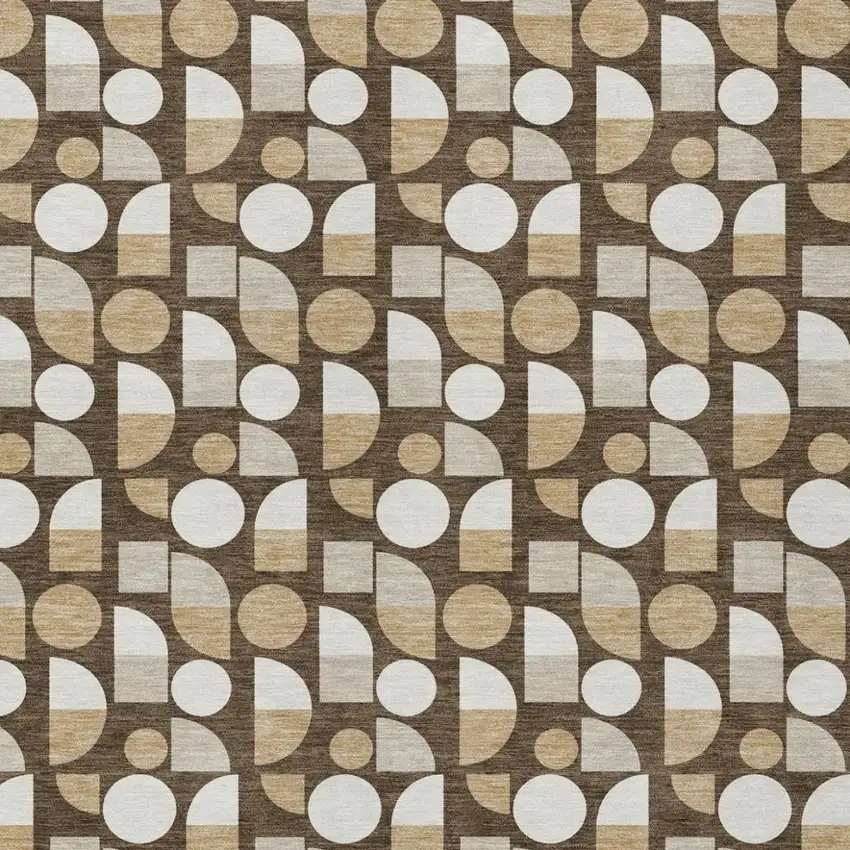 Chocolate And Brown Geometric Washable Indoor Outdoor Area Rug Photo 1