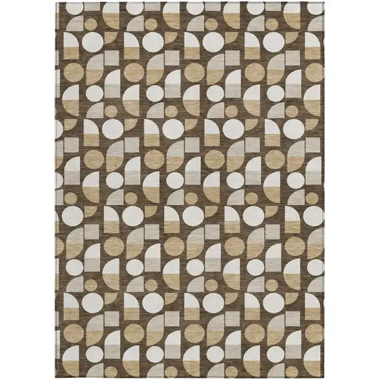 Chocolate And Brown Geometric Washable Indoor Outdoor Area Rug Photo 3