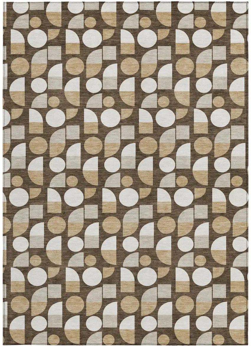 Chocolate And Brown Geometric Washable Indoor Outdoor Area Rug Photo 3