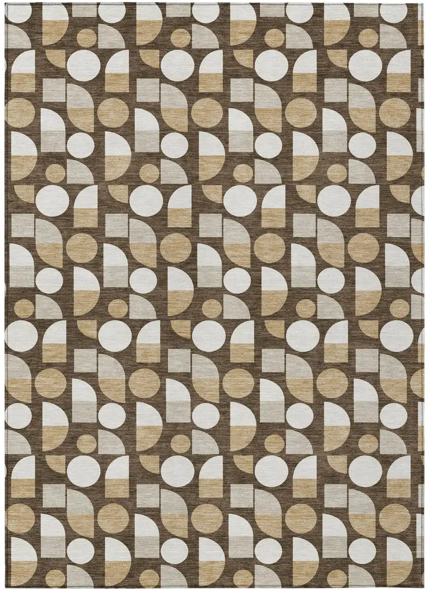 Chocolate And Brown Geometric Washable Indoor Outdoor Area Rug Photo 2