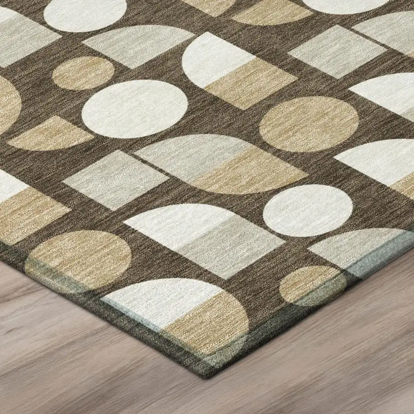 Chocolate And Brown Geometric Washable Indoor Outdoor Area Rug Photo 4