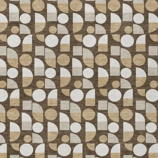 Chocolate And Brown Geometric Washable Indoor Outdoor Area Rug Photo 1