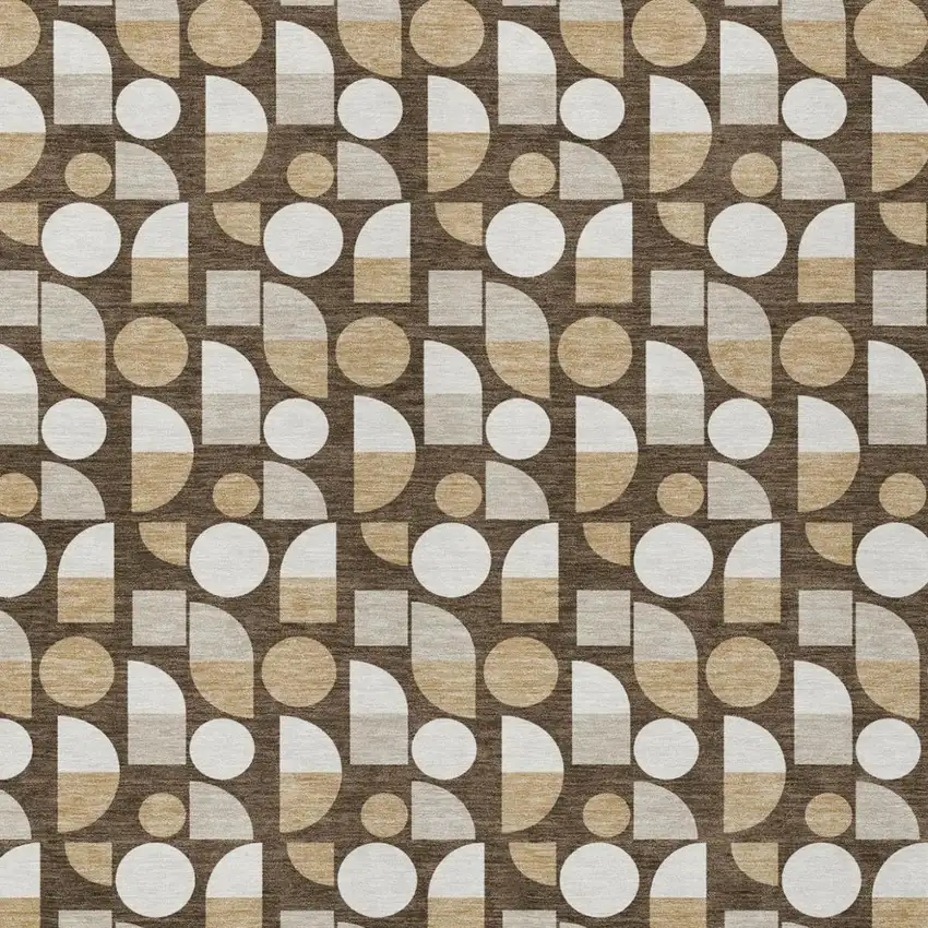 Chocolate And Brown Geometric Washable Indoor Outdoor Area Rug Photo 1