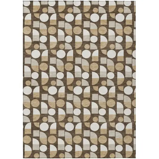 Chocolate And Brown Geometric Washable Indoor Outdoor Area Rug Photo 2