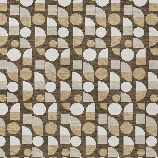 Chocolate And Brown Geometric Washable Indoor Outdoor Area Rug Photo 2