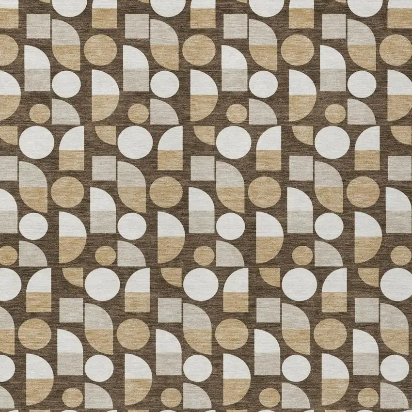 Chocolate And Brown Geometric Washable Indoor Outdoor Area Rug Photo 2