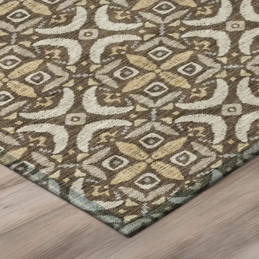 Chocolate And Brown Geometric Washable Indoor Outdoor Area Rug Photo 4