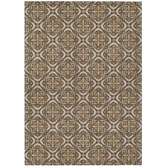 Chocolate And Brown Geometric Washable Indoor Outdoor Area Rug Photo 1