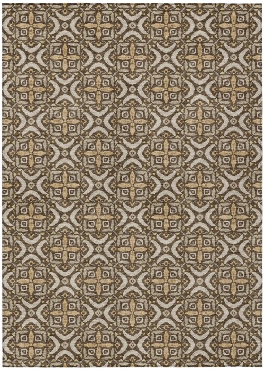 Chocolate And Brown Geometric Washable Indoor Outdoor Area Rug Photo 1