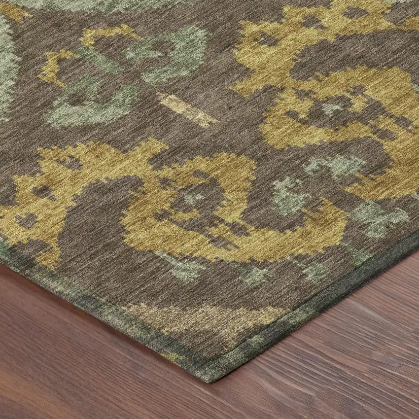 Chocolate And Brown Ikat Washable Indoor Outdoor Area Rug Photo 4