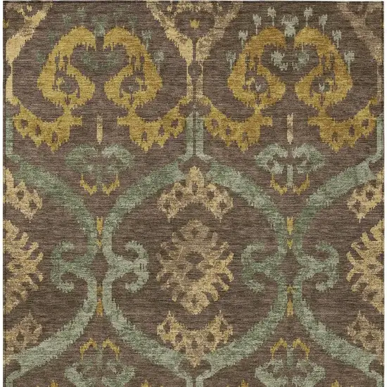 Chocolate And Brown Ikat Washable Indoor Outdoor Area Rug Photo 3