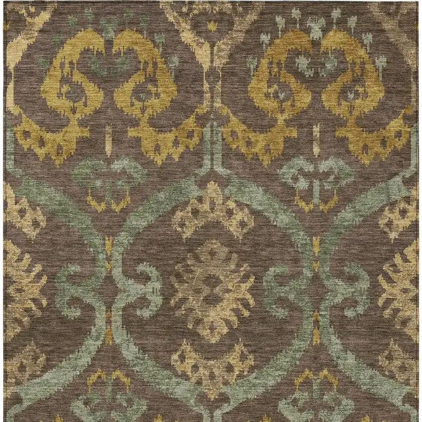 Chocolate And Brown Ikat Washable Indoor Outdoor Area Rug Photo 3