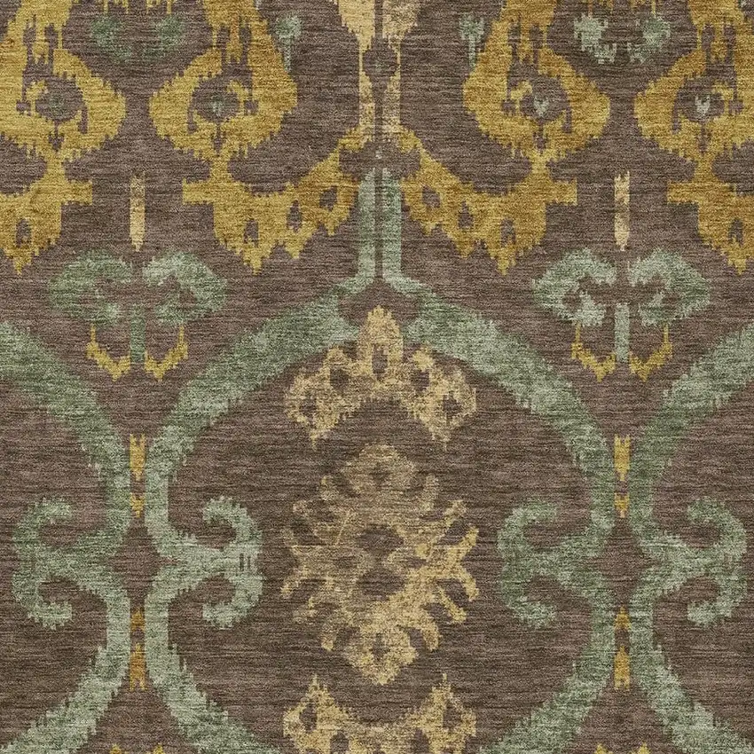 Chocolate And Brown Ikat Washable Indoor Outdoor Area Rug Photo 2