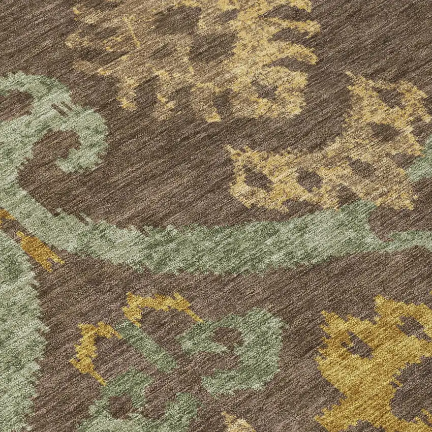 Chocolate And Brown Ikat Washable Indoor Outdoor Area Rug Photo 5