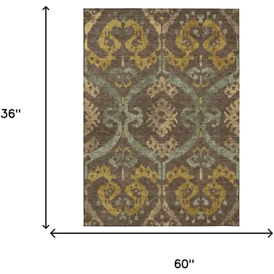 Chocolate And Brown Ikat Washable Indoor Outdoor Area Rug Photo 6
