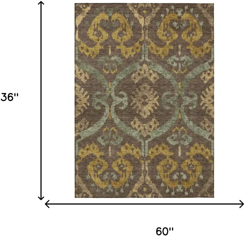 Chocolate And Brown Ikat Washable Indoor Outdoor Area Rug Photo 6