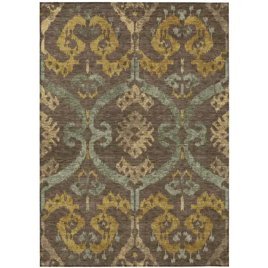 Chocolate And Brown Ikat Washable Indoor Outdoor Area Rug Photo 1