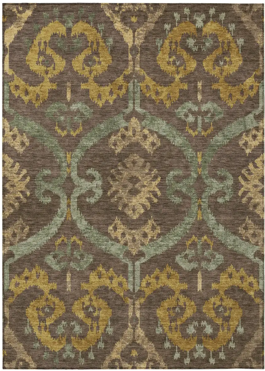 Chocolate And Brown Ikat Washable Indoor Outdoor Area Rug Photo 1