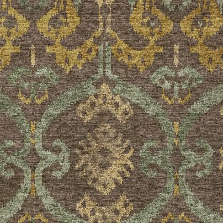 Chocolate And Brown Ikat Washable Indoor Outdoor Area Rug Photo 2