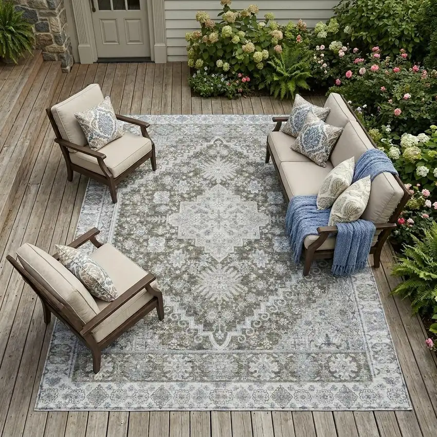 Chocolate And Brown Oriental Washable Indoor Outdoor Area Rug Photo 1