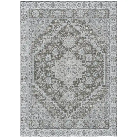 Chocolate And Brown Oriental Washable Indoor Outdoor Area Rug Photo 2