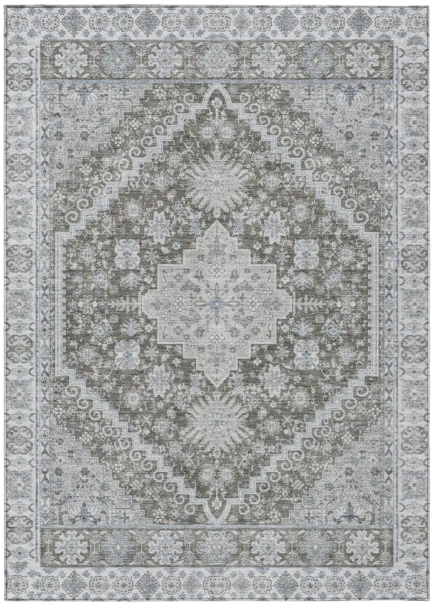 Chocolate And Brown Oriental Washable Indoor Outdoor Area Rug Photo 2
