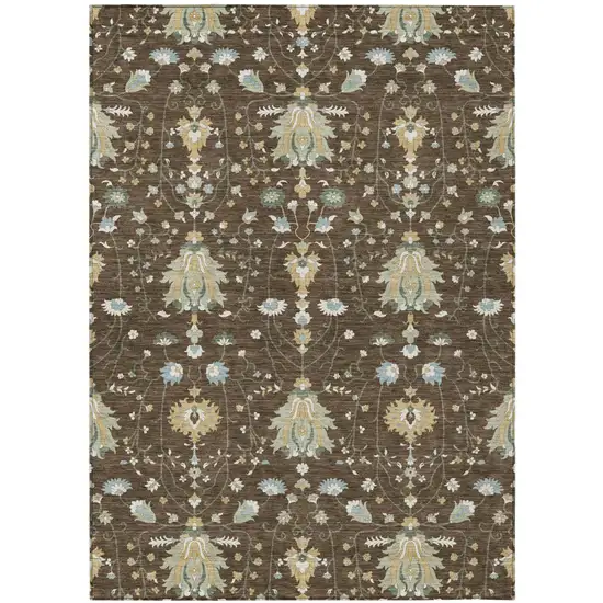 Chocolate And Brown Oriental Washable Indoor Outdoor Area Rug Photo 2