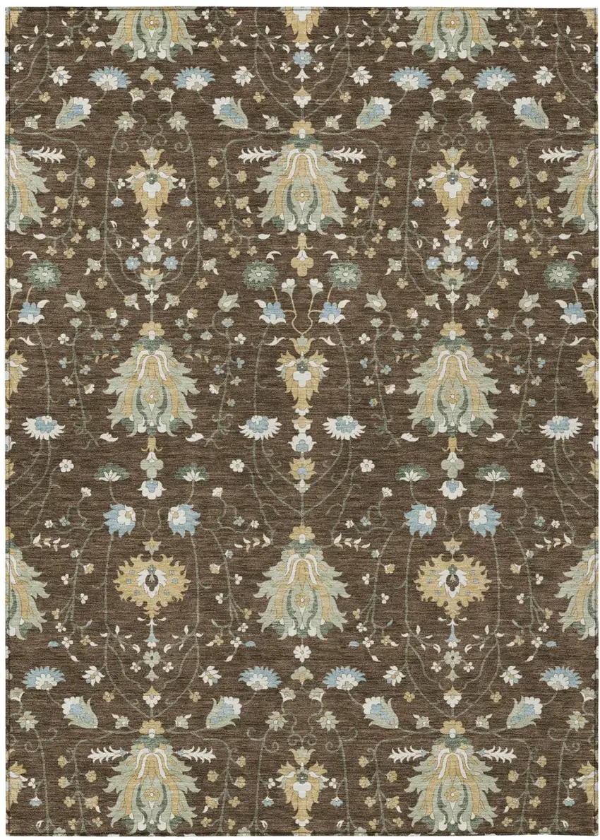 Chocolate And Brown Oriental Washable Indoor Outdoor Area Rug Photo 2
