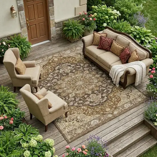 Chocolate And Brown Oriental Washable Indoor Outdoor Area Rug Photo 1