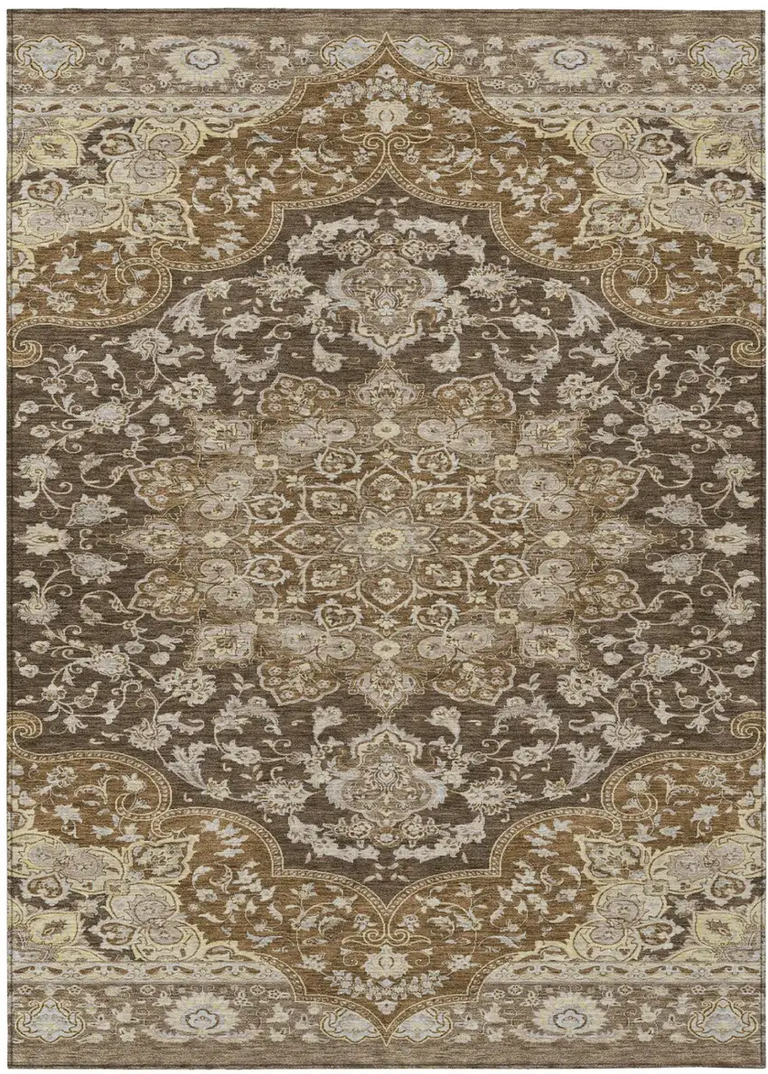 Chocolate And Brown Oriental Washable Indoor Outdoor Area Rug Photo 2