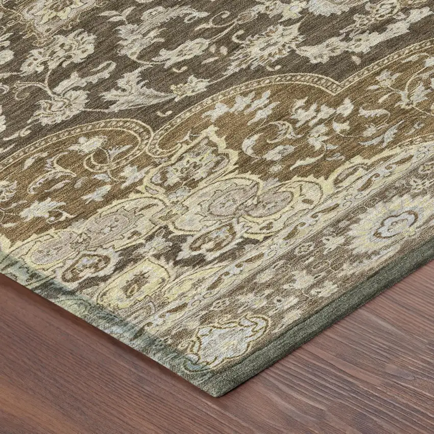 Chocolate And Brown Oriental Washable Indoor Outdoor Area Rug Photo 3