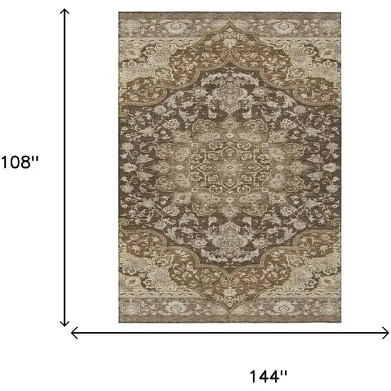 Chocolate And Brown Oriental Washable Indoor Outdoor Area Rug Photo 5