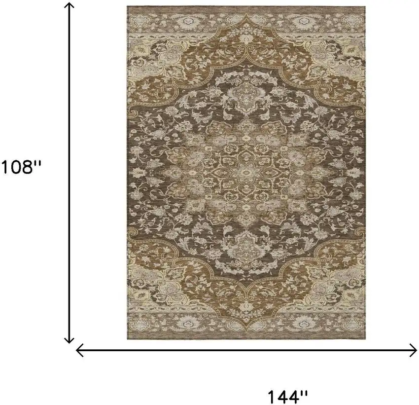 Chocolate And Brown Oriental Washable Indoor Outdoor Area Rug Photo 5