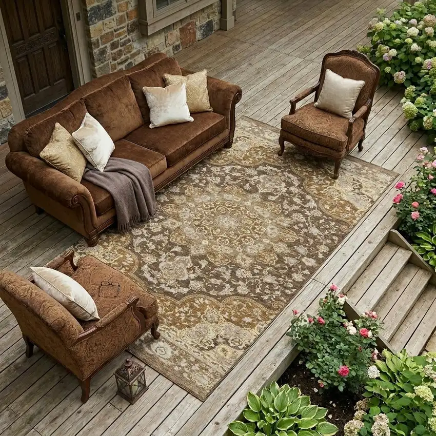 Chocolate And Brown Oriental Washable Indoor Outdoor Area Rug Photo 1