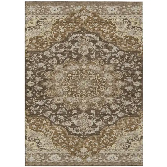 Chocolate And Brown Oriental Washable Indoor Outdoor Area Rug Photo 2