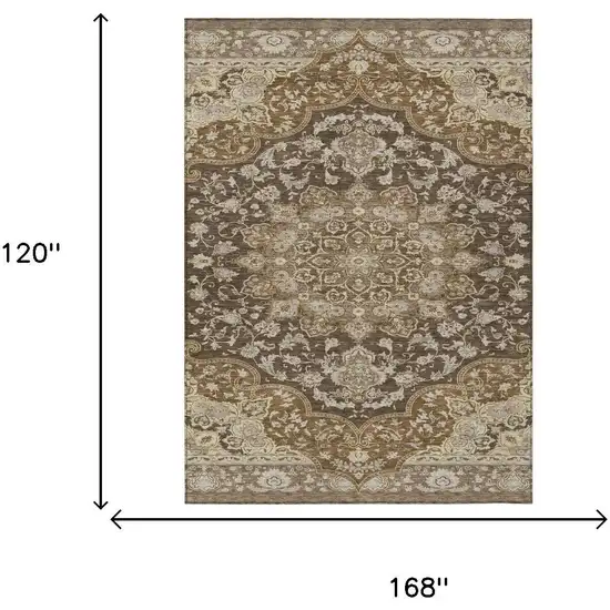 Chocolate And Brown Oriental Washable Indoor Outdoor Area Rug Photo 5