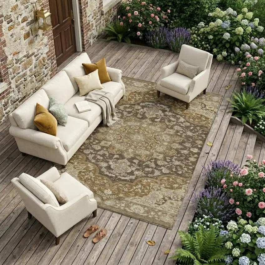 Chocolate And Brown Oriental Washable Indoor Outdoor Area Rug Photo 1