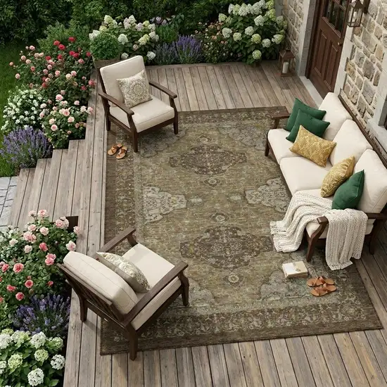 Chocolate And Brown Oriental Washable Indoor Outdoor Area Rug Photo 1