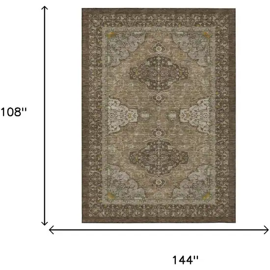 Chocolate And Brown Oriental Washable Indoor Outdoor Area Rug Photo 5