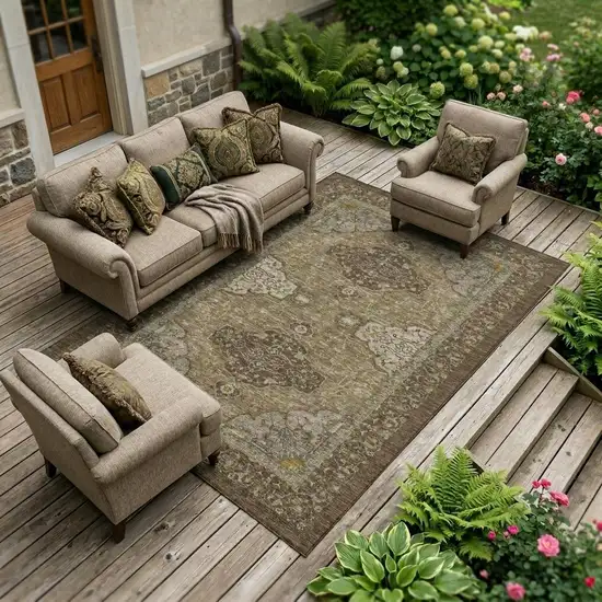 Chocolate And Brown Oriental Washable Indoor Outdoor Area Rug Photo 1