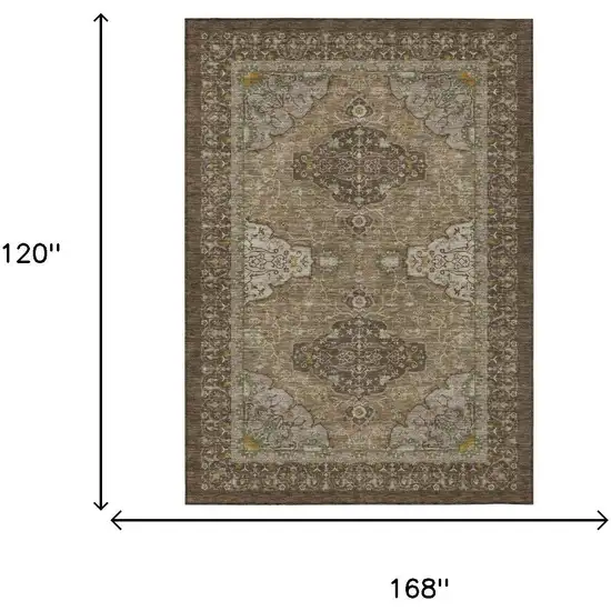 Chocolate And Brown Oriental Washable Indoor Outdoor Area Rug Photo 5