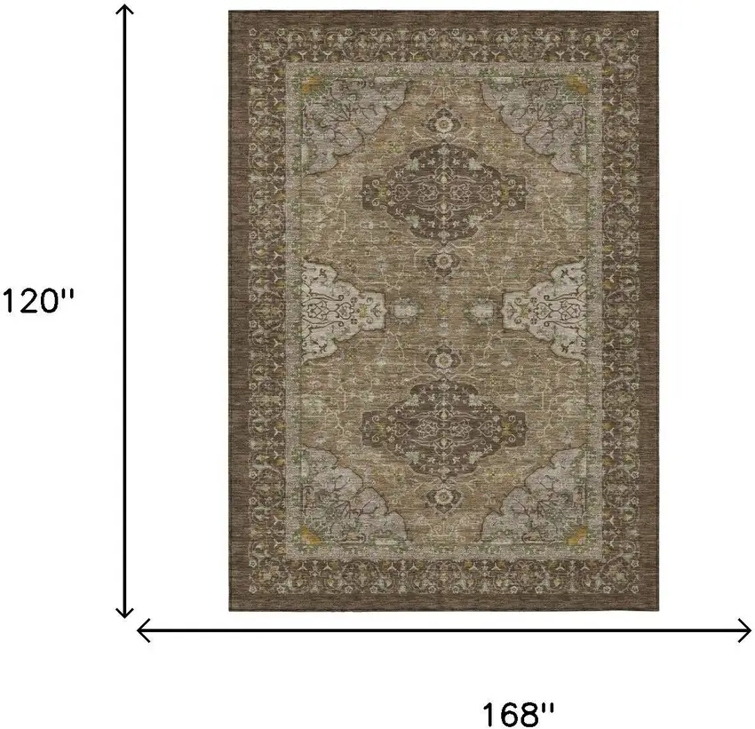 Chocolate And Brown Oriental Washable Indoor Outdoor Area Rug Photo 5