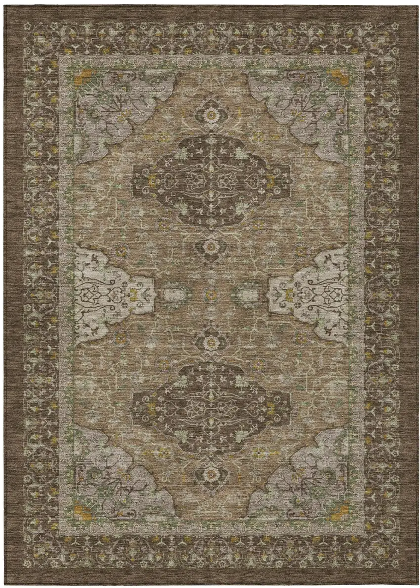 Chocolate And Brown Oriental Washable Indoor Outdoor Area Rug Photo 2